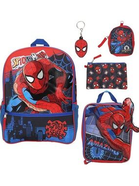 Spider-Man 5 Piece Backpack 16”Set Kids School Bookbag Lunch Bag Pencil Case New